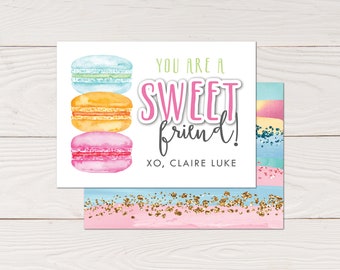 Macaron Valentines - Kids baking Valentine's Day Card - You are a Sweet Friend printable Valentine - editable pdf - instant download