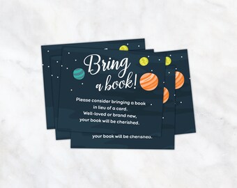 Printable book request insert, books for baby invitation inserts to match outer space planets invitation, instant download