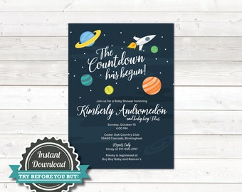 Space Baby Shower invitation, Outer Space Baby Shower, Baby Shower Space Theme invite, DIY Instant download, edit with Corjl