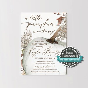 Pumpkin Baby Shower Invitation Template - Editable Halloween Baby Shower -  Sage Green Printable Baby Shower Invite Corjl Instant Download