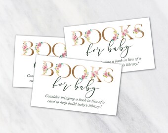 Floral printable book request insert, books for baby invitation inserts to match floral baby shower invitation, printable insert