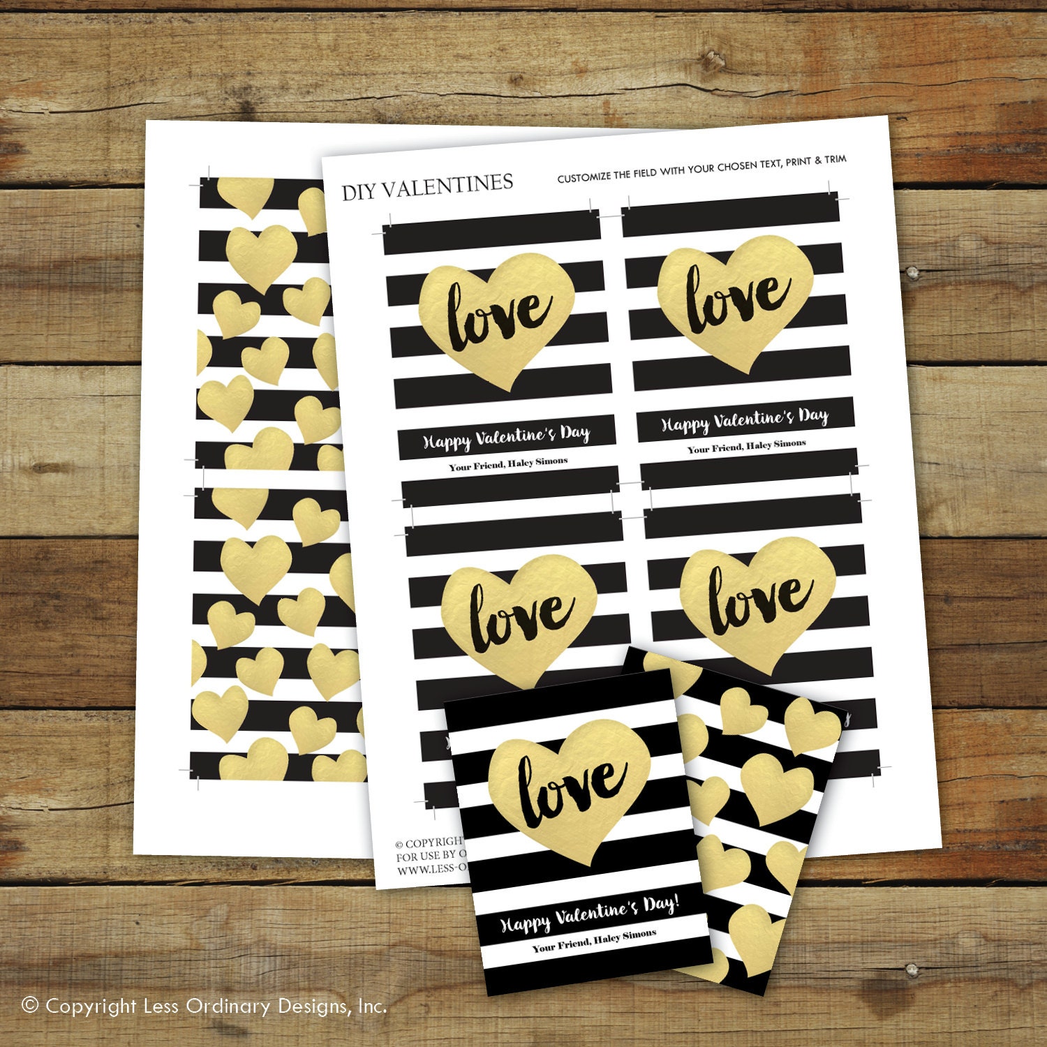 Gold Heart Printable Valentine's Day Card Modern Black - Etsy