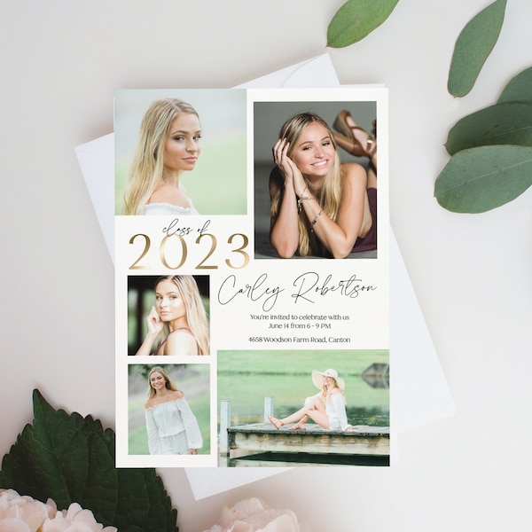 White Graduation Announcement Card and Party Invitation, 2023 Graduation Modern Photo Grad Party Invite, College graduation announcement