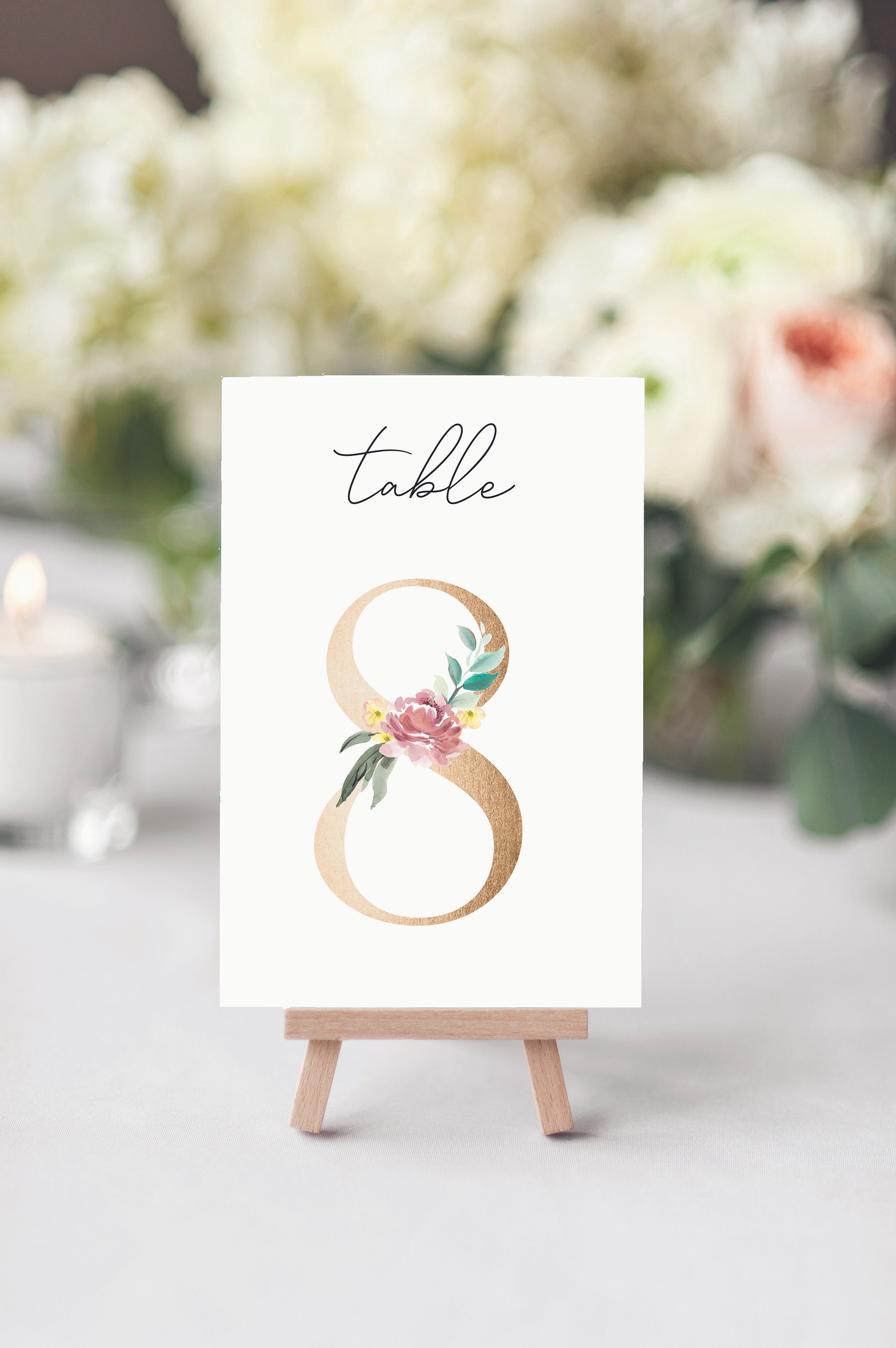Pink flower table numbers floral wedding table numbers white background table numbers instant download