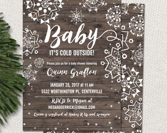 Baby it's cold outside baby shower invitation for a snowflake themed baby shower, printable baby shower invitation for winter