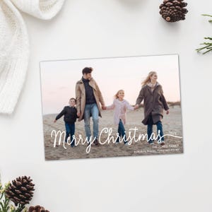 Simple classy Christmas card, Merry Christmas in handwriting script, holiday card with photo, custom personalized card