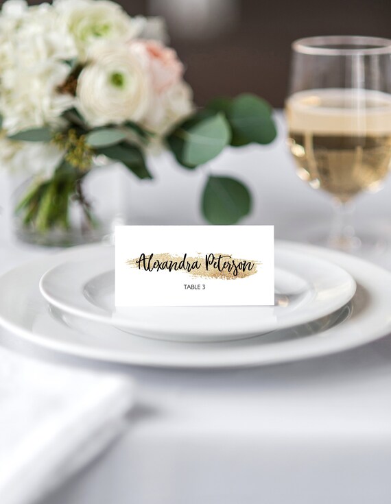Printable place cards, gold glitter wedding place cards, wedding seating arrangement, editable pdf, instant download, brunch and bubbly