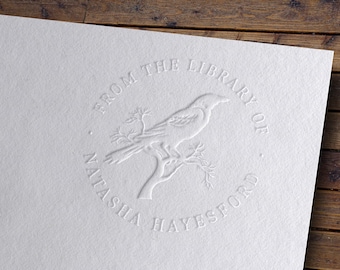 Personalized Book Embosser, Raven Stamp: Vintage-Inspired Crow Bookplate Imprint - Gothic - Macabre Book Stamp - Horror Fiction
