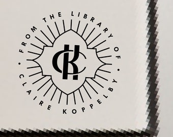 Elegant Art Deco Monogram Library Stamp - Personalized Book Embosser, Custom Ex Libris Seal, Stylish Home Library Accessory