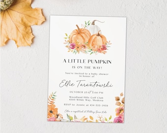 Pumpkin Baby Shower Invitation, Little Pumpkin Baby Shower, Fall Baby Shower Invite, Autumn Shower, Printed or Printable