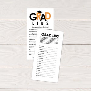Grad Libs - Graduation mad lib advice cards in orange and black, printable instant download, editable pdf