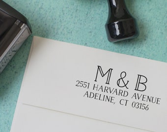 Housewarming gift address stamp with initials, self inking return address stamp, initials monogram stamp