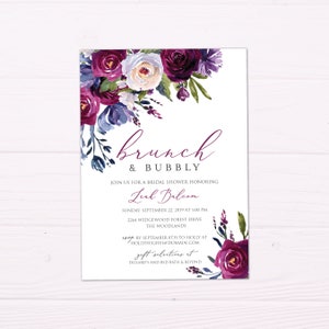 Plum Brunch & Bubbly Bridal Shower Invitation - plum purple Bridal Shower Brunch, Champagne Brunch, Purple  Invitation