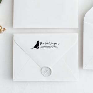 Hondenliefhebber adresstempel, adresstempel hond, Chocolate Lab adresstempel, zelfinktende adresstempel, adresstempel familie, labrador retriever