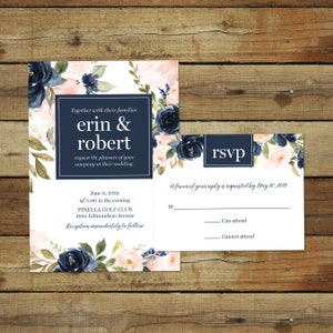 Blush pink and navy blue wedding Invitations blush and navy wedding stationery printable files or printed image 8