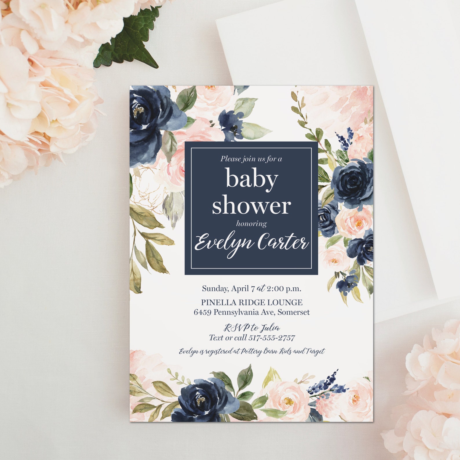 Pink and Navy Bridal Shower Invitations Blush Pink and Navy - Etsy