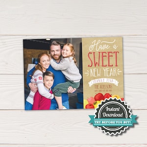 Rosh Hashanah Sweet New Year card, Shanah Tova Apples Photo card, DIY editable corjl printable