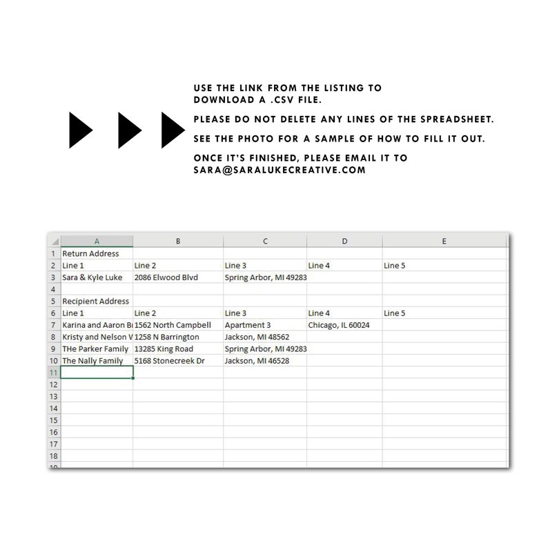 Address printing on envelopes Custom mailing addresses and/or return address on press printed cards return address printing image 6