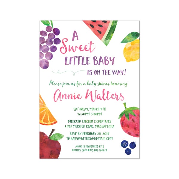 Fruit baby shower invitation, sweet baby shower invitation, Fruit themed baby shower