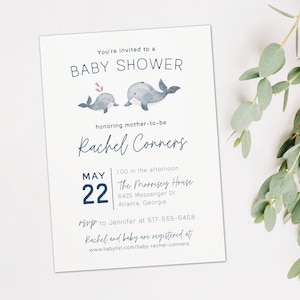 Whale baby shower invitation, Ocean themed baby shower invite, Baby whale baby shower 画像 4