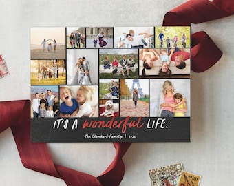 Biglietto di Natale personalizzato per la famiglia – Biglietto collage "La vita è meravigliosa" – Biglietto fotografico personalizzato per le vacanze per famiglie – Auguri di Natale 2025