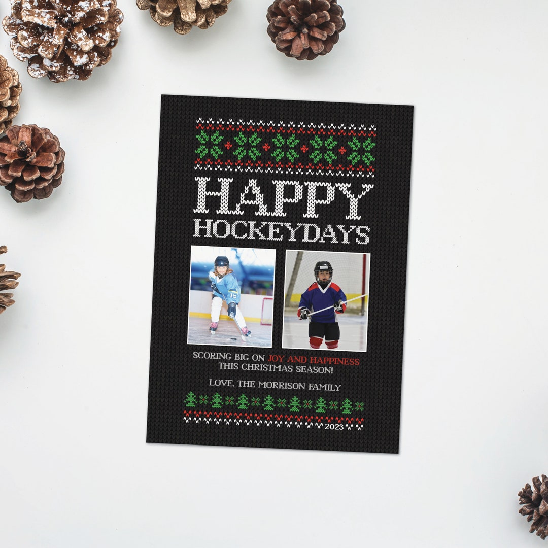 Hockey Christmas Card, Hockey Themed Family Holiday Card, Family Photo ...