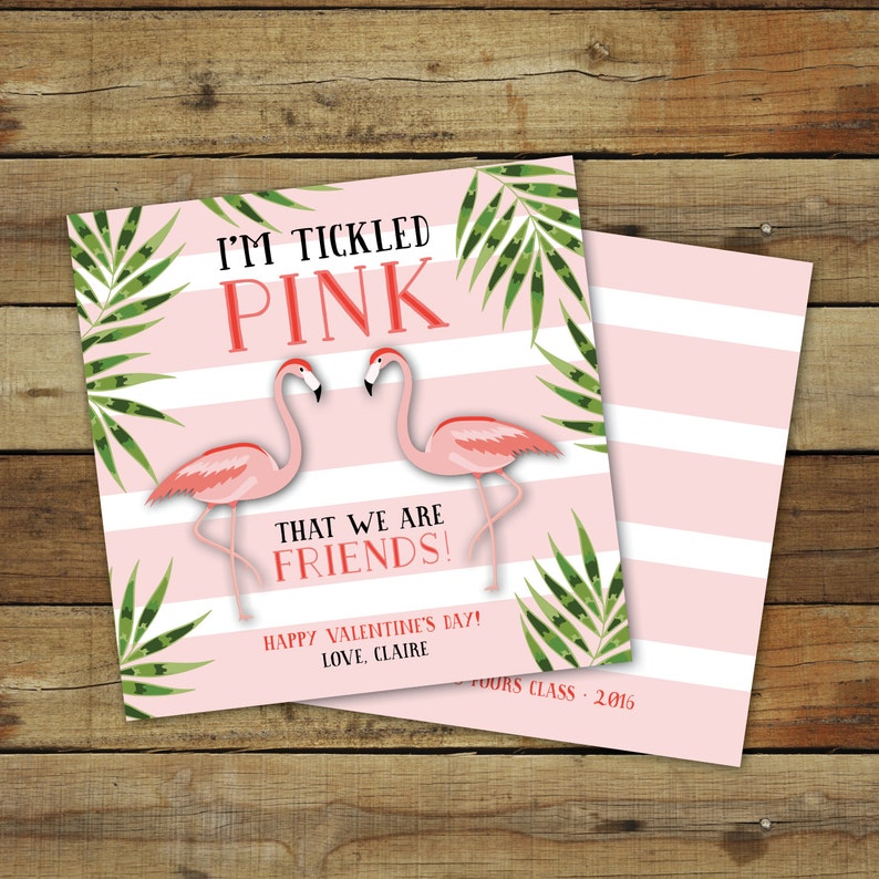 Flamingo Valentine's Day Card Printable Flamingo Valentine I'm Tickled Pink valentine editable pdf instant download image 1