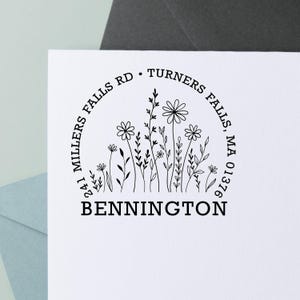 Adresstempel wilde bloem, aangepaste retouradresstempel, gepersonaliseerde stempel, bloemenrubberstempel