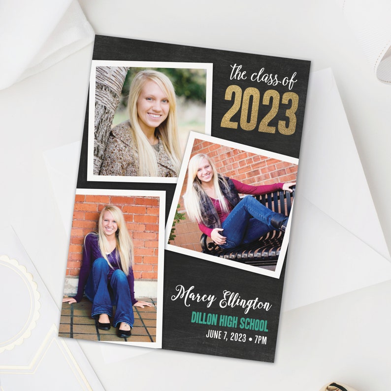 Glitter graduation announcement and party invitation glitter look 2023 graduation photo card printable or printed cards image 1