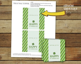 Printable St Patrick's Day party treat bag toppers - Happy St. Patrick's Day favor bag tags - editable pdf instant download