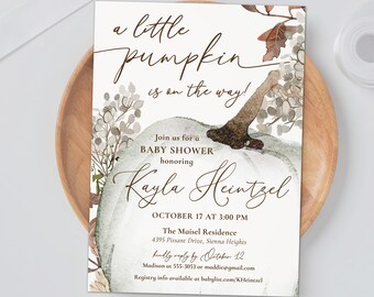 Pumpkin Baby Shower Invitation, Little Pumpkin Baby Shower, Fall Baby Shower Invite, Autumn Shower, Printed or Printable