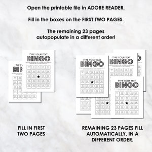 Bingo Cards Custom Bingo Cards type your own text cards fill automatically 25 unique bingo cards instant download pdf bingo game image 2