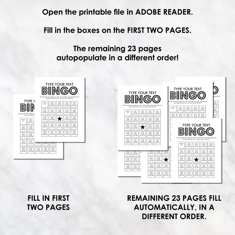 Bingo Cards Custom Bingo Cards type your own text cards Etsy