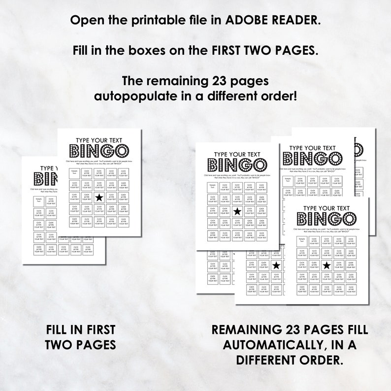 Bingo Cards Custom Bingo Cards type your own text cards fill automatically 25 unique bingo cards instant download pdf bingo game image 2