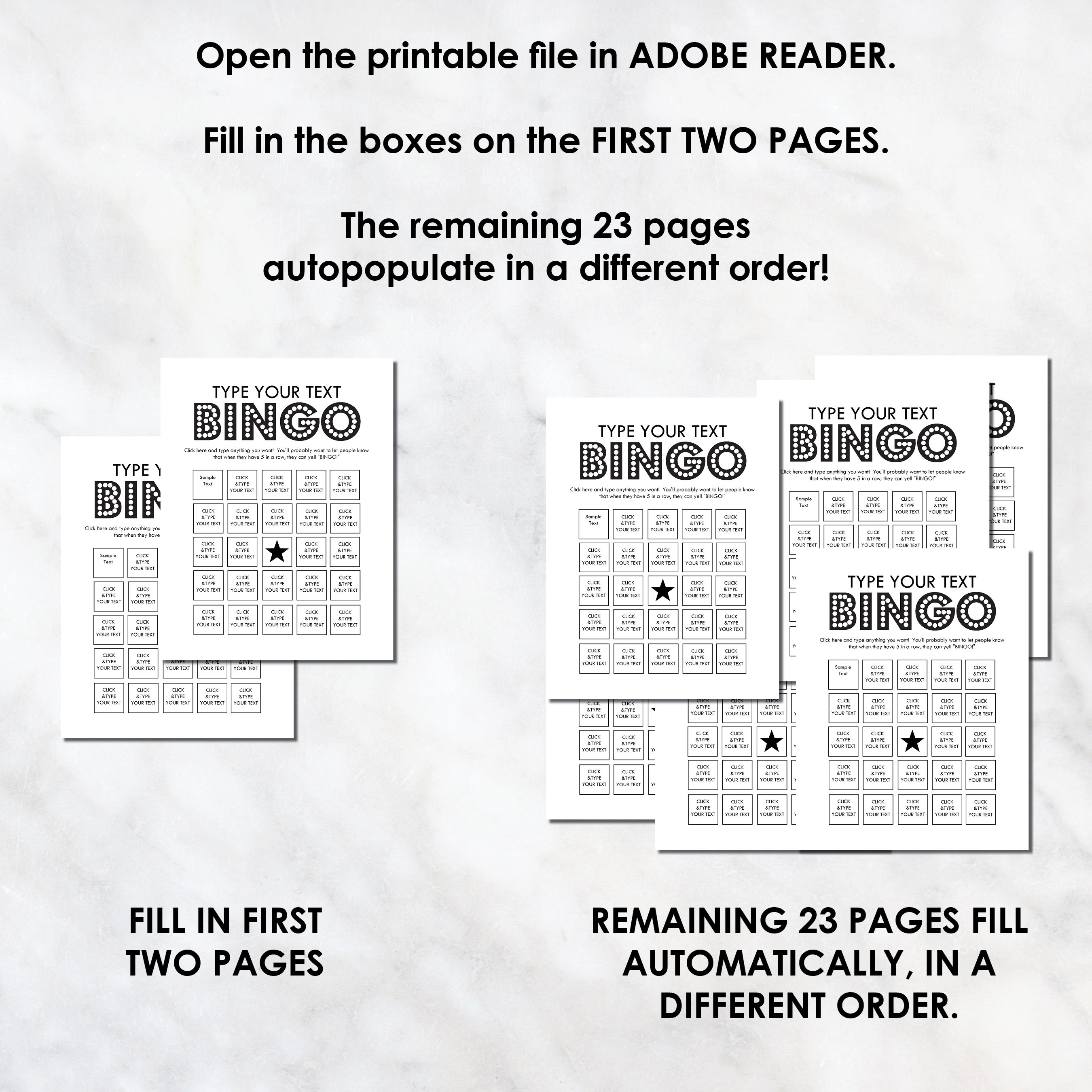 Automatic BINGO Cards Make Your Own Bingo Game Custom Words Etsy