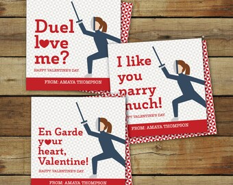 Fencing Valentine's Day Cards for girls - printable fencing valentine - editable pdf - instant download - diy valentine