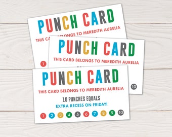 Printable punch cards, incentive cards for students and teachers, motivational punch card, editable text instant download