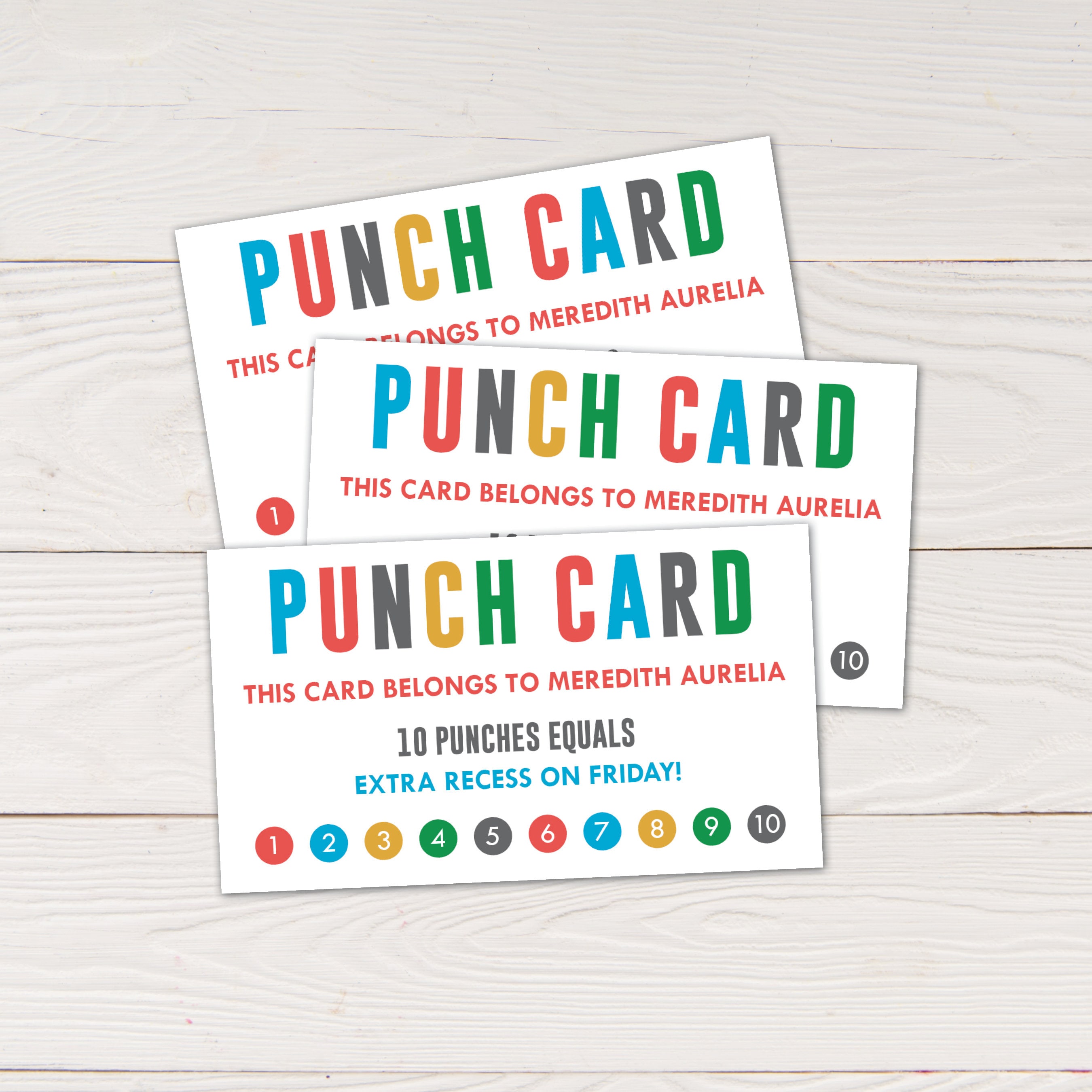 Printable Punch Cards, Incentive Cards for Students and Teachers,  Motivational Punch Card, Editable Text Instant Download 