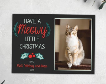 Funny Christmas Card - Meowy Christmas Cat Holiday Card - Cat Christmas Card