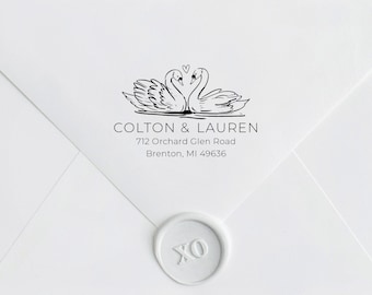 Swan Return Address Stamp - Personalized Return Address Stamp - Custom Self Inking or Wood