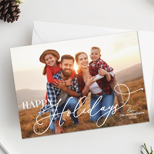 Elegant Holiday Card with photo - Traditional Script CHristmas photo card