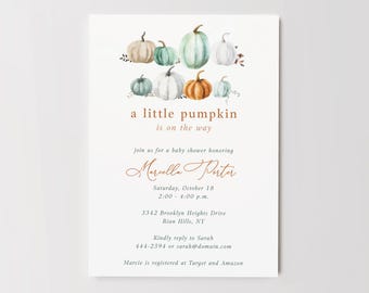 Pumpkin Baby Shower Invitation, Little Pumpkin Baby Shower, Fall Baby Shower Invite, Autumn Shower, Printed or Printable