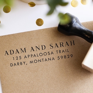 Modern return address stamp, Minimalist Wedding Stamp, Save the date Self inking stamp, Wood block stamp, Housewarming Gift for Family