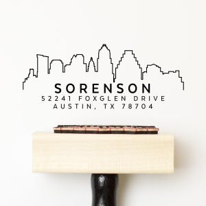 Sello con dirección del horizonte de Austin, Texas - Sello de remitente con entintado automático Sello personalizado con dirección del horizonte de Austin, Texas