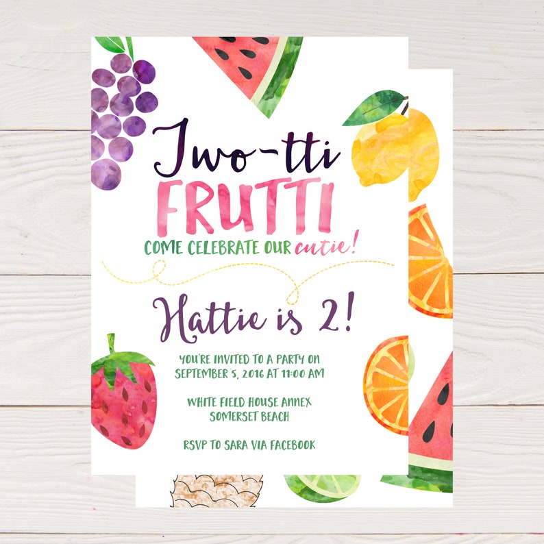 Fruit Birthday Party Invitation Twotti Frutti Second Birthday Etsy