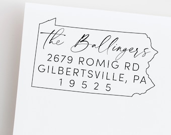 Pennsylvania address Stamp - Modern Self Inking Return Address Stamp - Personalized Stamp for a Housewarming gift for a move to PA state