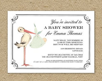 Stork baby shower invitation, gender neutral, special delivery baby shower, printable shower invitation