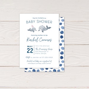 Whale baby shower invitation, Ocean themed baby shower invite, Baby whale baby shower image 2