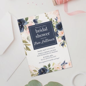 Pink and Navy Bridal Shower Invitations, Blush Pink and Navy Blue ...