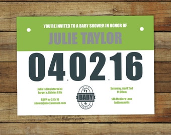 Runner's bib baby shower invitation - marathon baby shower invitation